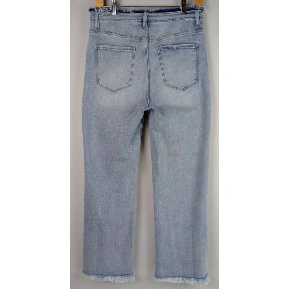 Risen Los Angeles Juniors 13 Blue Stretch Distressed Hem High Rise Denim Jeans